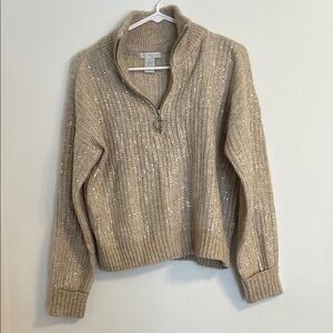 Women's Beige Zip-Up Sweater